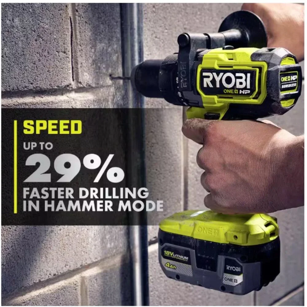 New RYOBI ONE+ HP 18V Brushless Cordless 1/2 in. Hammer Drill Power Tool Only Br